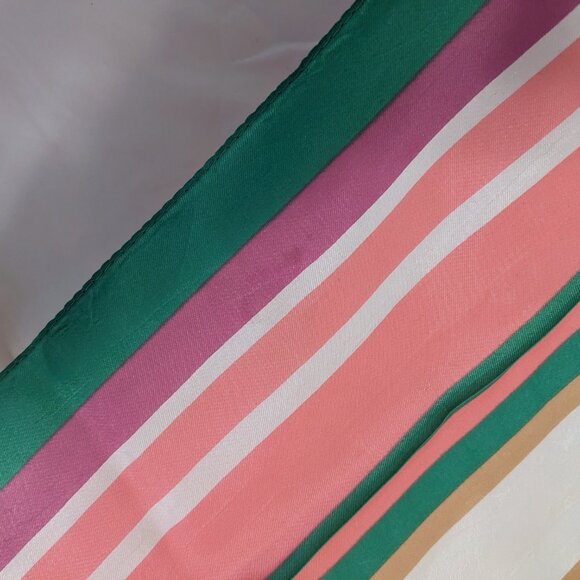vintage green pink cream jacques piaget neck scarf 13" x 67" striped fringe - Picture 4 of 6